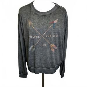 Abercrombie and Fitch Women's Large Grey Travel Explore Live Arrow Sweater Top